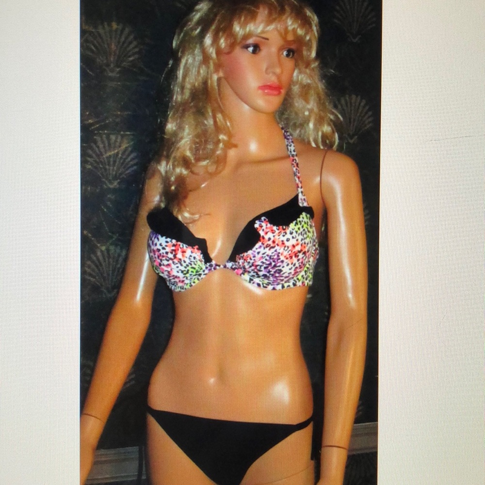 Victoria's Secret Leopard Black Bikini 34D Medium